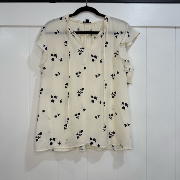 Ann Taylor Factory Tops - Ann Taylor Factory Cream and Navy Patterned Blouse